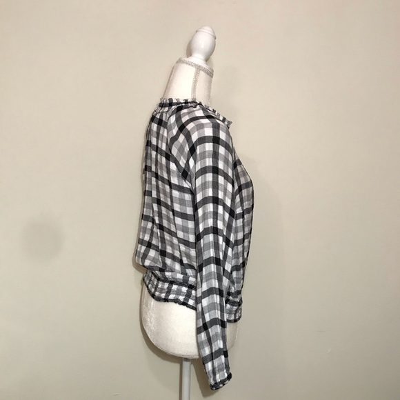 Anthropologie Cloth and Stone Gingham Plaid Black White Peasant Blouse Top Small - Picture 4 of 9